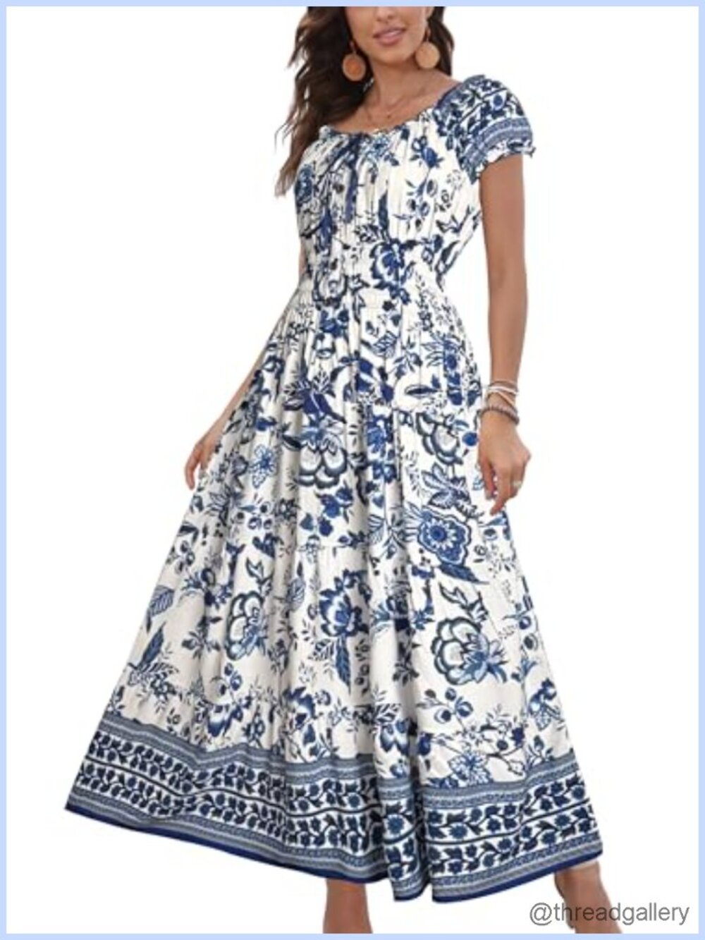 Women's Floral Maxi Dress Short Sleeve Tiered Casual Flowy Summer Long